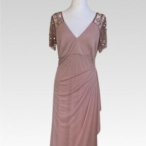 Xscape Asymmetrical Mauve Dress with Sequin Sleeves size 8